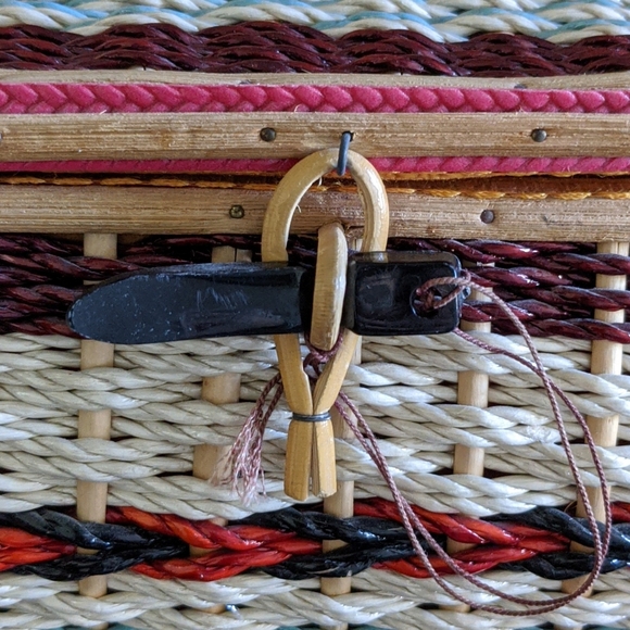 Vintage Red, Black & Turquoise Wicker and Wood Sewing Basket - Picture 10 of 16